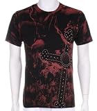 JiPPiJ Eagle and Studded Cross Discharge Screen Printed Cotton Adult Mens Fashion T-Shirt - Sale !