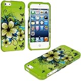 myLife (TM) Green Tropical Flowers and Butterflies Series (2 Piece Snap On) Hardshell Plates Case for the iPhone 5/5S (5G) 5th Generation Touch Phone (Clip Fitted Front and Back Solid Cover Case + Rubberized Tough Armor Skin + Lifetime Warranty + Sealed Inside myLife Authorized Packaging) 