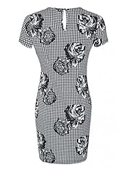 Elastane/Polyester/Viscose Floral Print Houndstooth Print Jacquard Mini Dress 