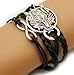 Wolf Infinity Silver Color Black Wax Cords Leather Braid Bracelet Rope Leather Bracelet