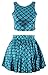 Girl's Fish Scale Print Flare Pleated Skirt Reversible Tank Top Set Mermaid Blue