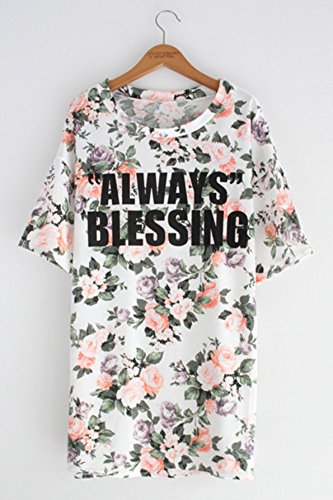 レディース (2色選択)Tシャツ ワンピース　オリジナルBAGセット#632 ネイビー ホワイト ボーダー 花柄 ボタニカル ドット