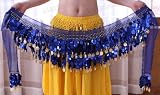 100% Handmade Belly Dance Hip Scarf , Gold Coins Wave & Deluxe V-hape --Navy Blue