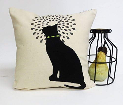 Black Cat Silhouette Hand Printed Pillow