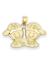 14k Yellow Gold Solid Satin My Two Boys Pendant. Metal Wt- 0.68g