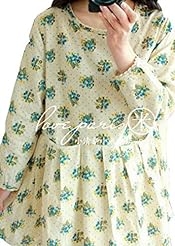 Linen Summer Floral Print Polka Dot Print  Dress