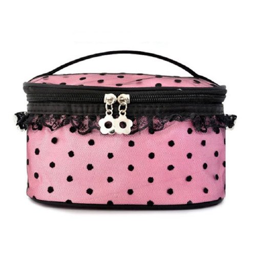 Amtonseeshop Best Price Wave Lace Dot Makeup Cosmetic Handbag Case Tool Storage Toiletry (Pink)