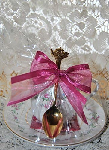 Set of 4 Tea Theme Celestine Tea Cup (Teacup) Tea Party Favors with Tea Bag and Tea Spoon