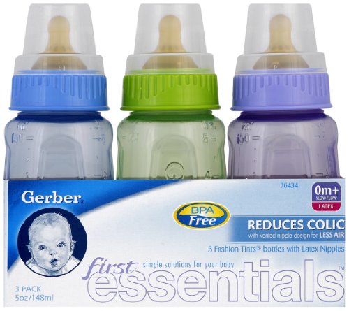 First Essential Fashion Tints BPA Free Plastic Nurser With Latex Nipple, 5 Ouce, 3 Pack