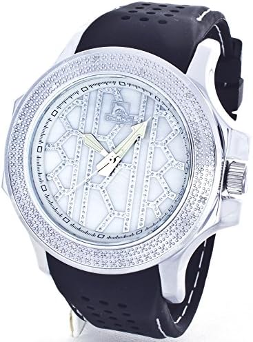 Mens Techno Master Real Diamond Watch Silver Case Rubber Band w/ 2 Interchangeable Watch Bands #TMX-2138A