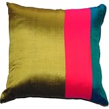 Lime & Pink Banded Thai Silk Pillow