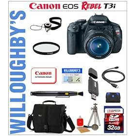 Canon EOS Rebel T3i 18 MP CMOS Digital SLR Camera with Canon EF-S 18-55mm IS II Lens Kit + LEXSpeed 32GB SDHC Class 10 Memory Card + 6' High Grade HDMI Cable + Mini tripod + UV Essential Lens Filter + Sunpak 72 in 1 Card Reader + Lowepro Deluxe Camera Bag & Much More! Willoughby's Est. 1898 Stimulus