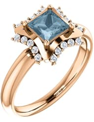 18K Rose Gold Princess Cut Blue and White Diamond Geometric-Inspired Ring -- LIFETIME WARRANTY