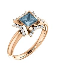 14K Rose Gold Princess Cut Blue and White Diamond Geometric-Inspired Ring -- LIFETIME WARRANTY