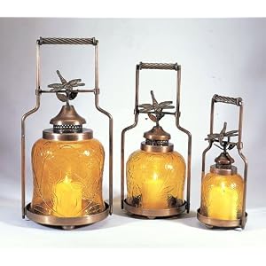 Candle Holders - Three Dragonfly Lanterns - Amber (Amber) (Sizes Vary)