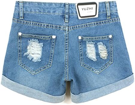 QZUL Women's Summer Destroyed Wash Denim Juniors Shorty Shorts Hot Pants