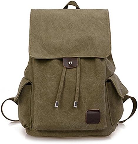 Ecokaki(TM) Vintage Canvas Shoulder Bag Laptop Backpack Rucksack for College School Travel Daypack, Army Green