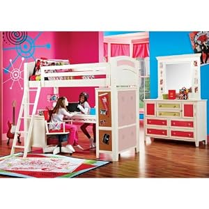 High School Musical Loft Bedroom w/Desk, Bookcase, Pink Locker