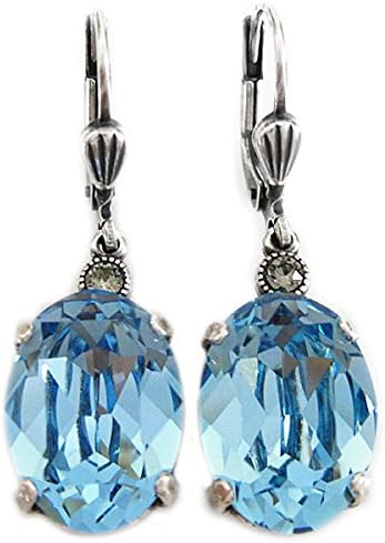 Catherine Popesco Silvertone Crystal Oval Earrings, Aqua Blue 6527