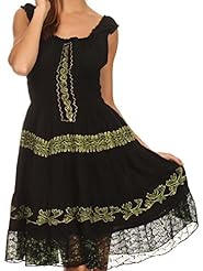 Shirred Tiered Embroidered Summer Cotton/Rayon Elasticized   Waistline Peasant Dress 