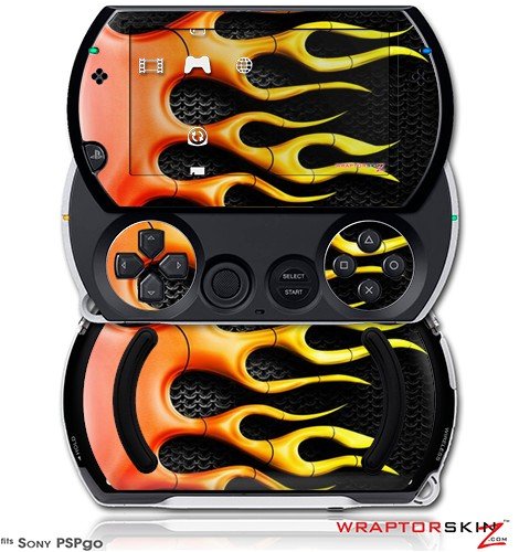PSPgo Skin and Screen Protector Kit - Metal Fire Flames fits Sony PSP go