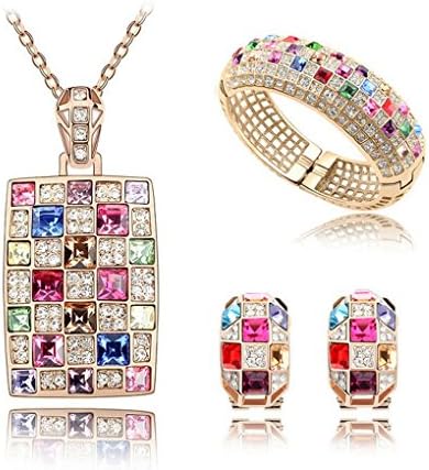 Selflove Women's Fashion Colorful Rainbow Crystal Necklace & Earrings Jewelry Set