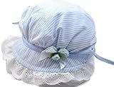 【LudusFelix】帽子 ベビー 子供 つば付き フリル付き ストライプ バラ UV 日よけ キッズ 全3色【紫外線からベビーを守る】【日本正規販売店】 (ブルー)