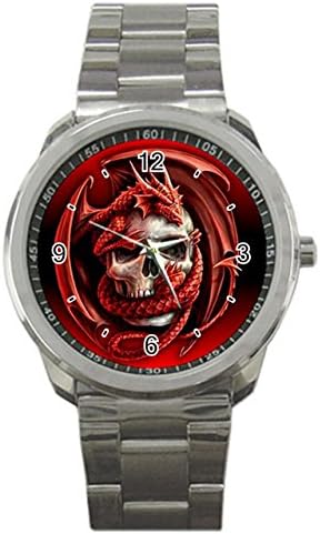 Red Goth Dragon Skull Metal Watch