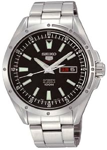Stainless Steel Seiko 5 Automatic Black Dial Day and Date Display