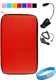 Red Hard Cube Carrying Case for E-Book Barnes and Nobles Nook + Black eLight + Car Charger+ Wristband