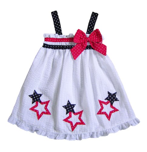 Good Lad Baby Infant-Girls White Red Bow Stars Applique 4th of July Dress, 18 Months