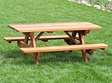IMAGE OF Forever Redwood 12-Ft Forever Picnic Table with Side Fullback Benches (Four Detached 6-Ft Benches)
