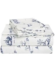 Pinzon 160-Gram Printed Cotton Flannel Queen Sheet Set, Winter Village Cadet Blue