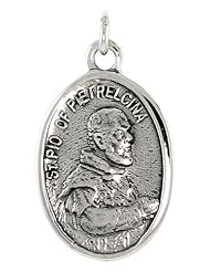 Sterling Silver Saint Pio of Pietrelcina Medal Pendant 1 X 5/8 inch (24 mm X 16 mm).