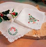  : Holiday Wreath Handkerchief, A - 11" Square, white with color