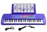 49 Keys Purple Kids Keyboard Children Student Electronic Digital Piano With Microphone & notes Holder - with AC Adapter & DirectlyCheap(TM) Translucent Blue Medium Pick