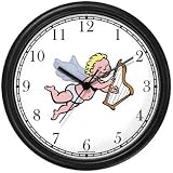Angel Playing Harp - Cherub, Angel or Cupid Theme Wall Clock by WatchBuddy Timepieces (Black Frame)