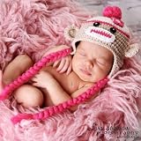 Melondipity Sweet Sock Monkey with Braids Baby Hat Pink