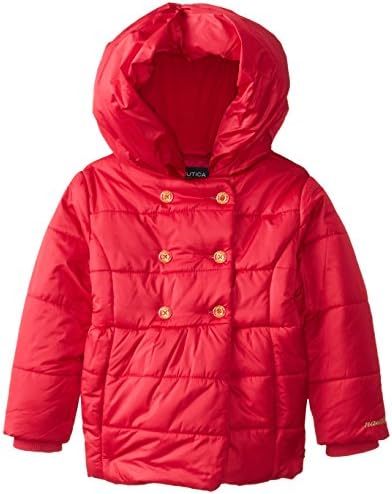 Nautica Little Girls'  Double Breasted Puff Coat, Medium Pink, Small