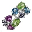 Ring With 3.91ctw Precious Stones - Genuine Amethysts, Iolites, Peridots and Topazes Crafted in White Gold - Certificate Available.