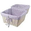 White Wicker Basket with Lilac Gingham Liner - Set of 2