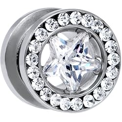 00 Gauge Stainless Steel Star CZ Screw Fit Tunnel