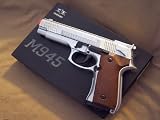 New M945S Airsoft Spring Loaded Cock & Shoot Silver Pistol Gun, Wood Grain Style Handle