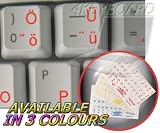 HUNGARIAN KEYBOARD STICKERS WITH RED LETTERING ON TRANSPARENT BACKGROUND