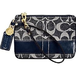 Coach Signature Stripe Wristlet Wallet Bag 41718 Denim
