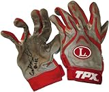 Carlos Santana Autographed / Signed Cleveland Indians 2009 Game Used Red/Grey Batting Gloves