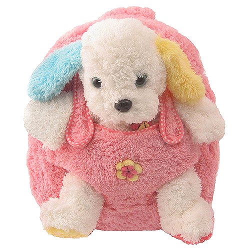 Little Girls Pink White Plush Puppy Backpack Tote Bookbag