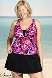 Beach Belle Flower Burst Plus Size V-Insert Skirtini Swimsuit - Women's Swimsuit Plus Size Swimsuit