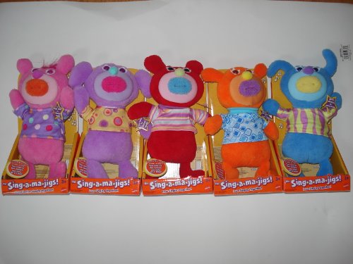 51OrElHo YL SingAMaJig Set of 5 Deluxe Singing Plush Sing a ma Jig Figures Blue, Red, Pink, Purple, Orange