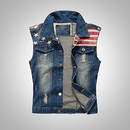 Men's Slim Fit American Flag Sleeveless Denim Vest Outwear